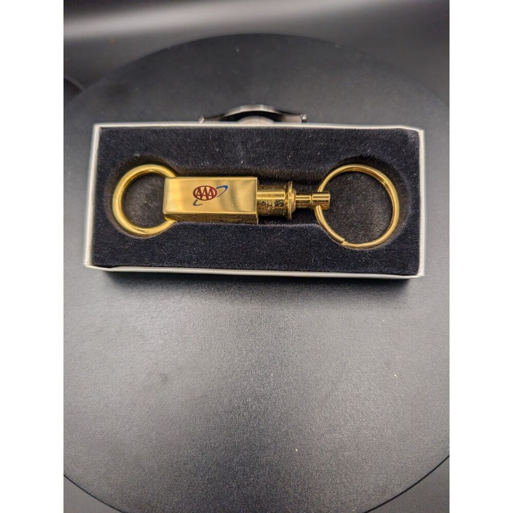 Vintage Barlow AAA Gold Tone Dual Ring Keychain Boxed
